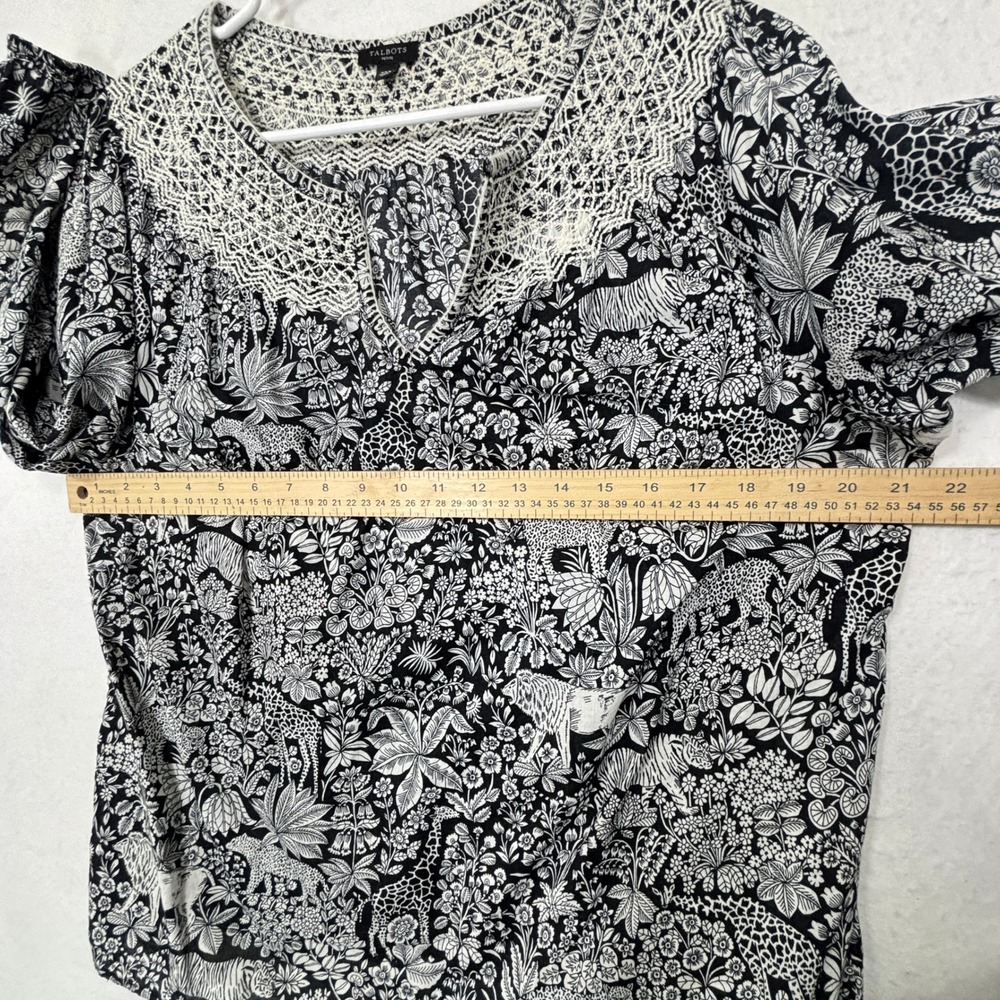 Talbots Jungle Print Peasant Blouse Womens XL Petite Cotton Boho - Picture 7 of 9